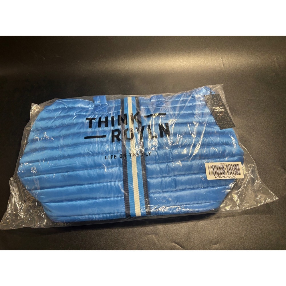 Think Royln NEW Quilted Tote Bag Blue Puffer‎ Carryall with Pouch Gym Weekender